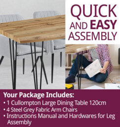 Hallowood Furniture Cullompton Large Dining Table 120Cm, Live Edge Effect Top,  With 4 Steel Grey Fabric Arm Chairs - thumbnail 7