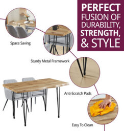 Hallowood Furniture Cullompton Large Dining Table 120Cm, Live Edge Effect Top,  With 4 Steel Grey Fabric Arm Chairs - thumbnail 2