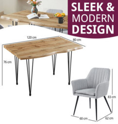 Hallowood Furniture Cullompton Large Dining Table 120Cm, Live Edge Effect Top,  With 4 Steel Grey Fabric Arm Chairs - thumbnail 3