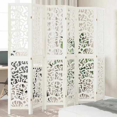 Vidaxl Room Divider 6 Panels White Solid Wood Paulownia - image 1