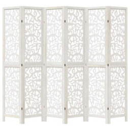 Vidaxl Room Divider 6 Panels White Solid Wood Paulownia - thumbnail 4
