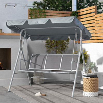 Outsunny Metal Swing Chair Garden Hammock 3 Seater Patio Bench W/ Canopy, Grey - image 1