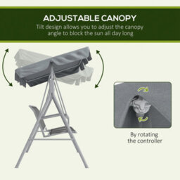 Outsunny Metal Swing Chair Garden Hammock 3 Seater Patio Bench W/ Canopy, Grey - thumbnail 4