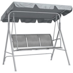 Outsunny Metal Swing Chair Garden Hammock 3 Seater Patio Bench W/ Canopy, Grey - thumbnail 2