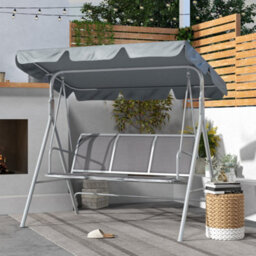 Outsunny Metal Swing Chair Garden Hammock 3 Seater Patio Bench W/ Canopy, Grey