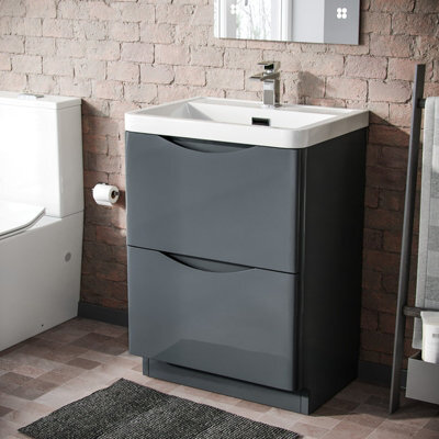 Nes Home Merton 600mm Freestanding Basin Vanity Unit Dark Grey - image 1
