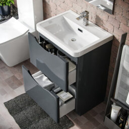 Nes Home Merton 600mm Freestanding Basin Vanity Unit Dark Grey - thumbnail 3