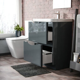 Nes Home Merton 600mm Freestanding Basin Vanity Unit Dark Grey - thumbnail 4