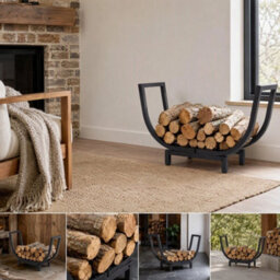 Firewood Storage Rack Black Metal Log Holder - thumbnail 6