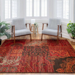 Loomed Red Brown Traditional Patchwork Living Room Rug 190X280Cm - thumbnail 1