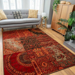 Loomed Red Brown Traditional Patchwork Living Room Rug 190X280Cm - thumbnail 2