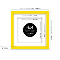 "4X4"" Yellow Picture Frame - 4X4"" Square Frame With 3X3"" Mount For 4X4""/3X3"" Pictures Moderrn Style Thin Edge, 1 Pack" - thumbnail 2