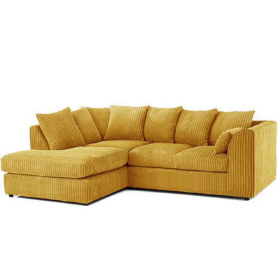 Sofaselectionuk Ltd Sofa Selection Jumbo Cord Scatter Back L Shape 4 Seater Left Hand Sofa In Mustard Cozy Corner Sofa With Soft Cord Fabric And Cushi