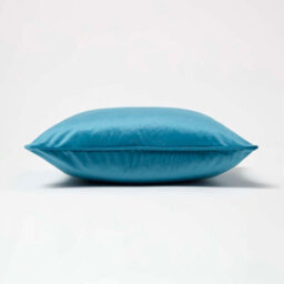 Homescapes Teal Filled Velvet Cushion With Piped Edge 46 X 46 Cm - thumbnail 4