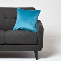 Homescapes Teal Filled Velvet Cushion With Piped Edge 46 X 46 Cm - thumbnail 2