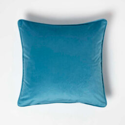 Homescapes Teal Filled Velvet Cushion With Piped Edge 46 X 46 Cm - thumbnail 3