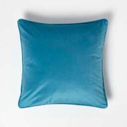 Homescapes Teal Filled Velvet Cushion With Piped Edge 46 X 46 Cm