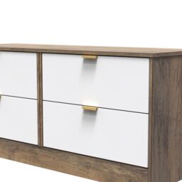 Nashville Ready Assembled Matt White & Oak 4 Drawer Wide Chest (H)521mm (W)1146mm (D)395mm - thumbnail 3