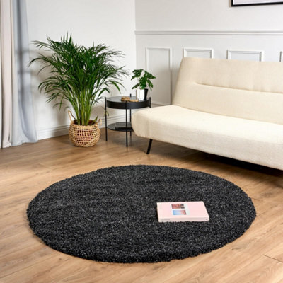 Bravich Anthracite Charcoal Grey Shaggy Rug 120Cm Circle (4') - image 1