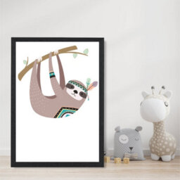 Artze Wall Art Sloth Tribal Animal Art Print With Black Frame Size: A4 - thumbnail 2