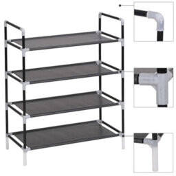 Walplus Shoe Rack With 4 Shelves Metal And Non-Woven Fabric Black