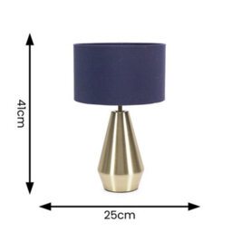 Valuelights Jax Gold Metal Touch Dimmer Table Lamp With Navy Blue Drum Shade - Led Bulb Included - thumbnail 6