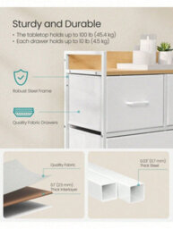LEDREM Chest Of Drawers, Dresser, Bedroom Furniture, Metal Frame, Storage Organiser Unit,5 Drawers, Modern, For Living Room, Hallway - thumbnail 4