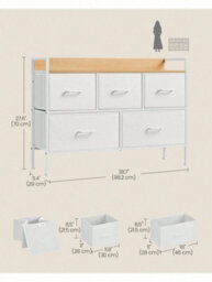 LEDREM Chest Of Drawers, Dresser, Bedroom Furniture, Metal Frame, Storage Organiser Unit,5 Drawers, Modern, For Living Room, Hallway - thumbnail 5