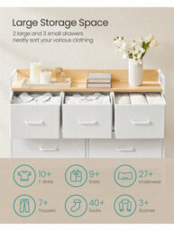 LEDREM Chest Of Drawers, Dresser, Bedroom Furniture, Metal Frame, Storage Organiser Unit,5 Drawers, Modern, For Living Room, Hallway - thumbnail 3