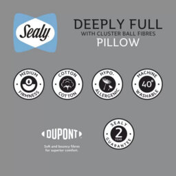 Sealy Deeply Full Pillow 2 Pack - Medium Firm Support With Bouncy Dupont™ Fibres, Hypoallergenic, Cooling Cotton Cover - thumbnail 8