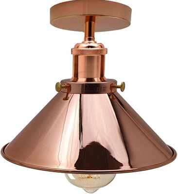 22Cm Vintage Conical Shade Flush Mount Ceiling Light Painted Finish E27 Holder For Bedroom, Living Room Rose Gold Without Bulb - image 1