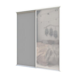 A-Class Sliding Doors Set Of 2 Dark Grey & Mirror Sliding Wardrobe Door Kit, White Frame & Tracks, Opening Height (H) 225-226Cm & Width (W) 149-150Cm - thumbnail 1