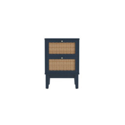 Wyld Haus Waterford Berlin Blue Oak And Rattan Bedside Table 2 Drawers - thumbnail 2