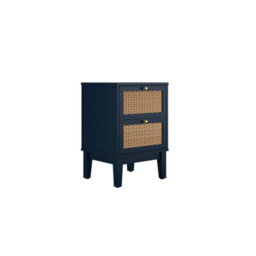 Wyld Haus Waterford Berlin Blue Oak And Rattan Bedside Table 2 Drawers - thumbnail 3