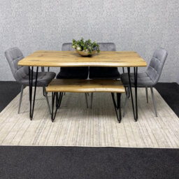Kosy Koala Dining Table Set With Bench And 4 Grey Velvet Chairs Modern Dining Room Furniture