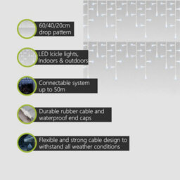 Pegdev - Pdl Cool White Led Icicle Lights White Rubber Cable 60 40 20Cm Drop Outdoor Indoor Connectable Durable System 6M - thumbnail 2