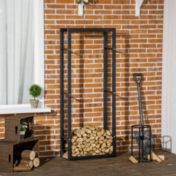 Homcom 150Cm Metal Firewood Log Holder Rack Elevated Design, Base Side Rails - thumbnail 1
