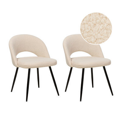 Beliani Set Of 2 Dining Chairs Onaga Boucle Beige - image 1