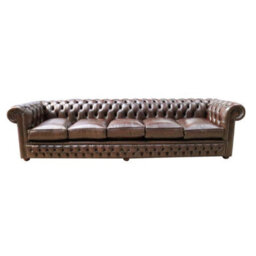 Chesterfield 5 Seater Sofa Settee Antique Brown Real Leather In Classic Style - thumbnail 1