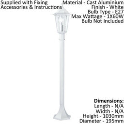 4 Pack Ip44 Outdoor White Aluminium Bollard Lights With 60W E27 Lamp Post - thumbnail 2