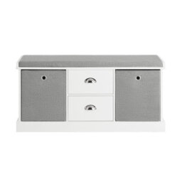 Sobuy Fsr66-Hg, 2 Baskets 2 Drawers Hallway Bedroom Storage Shoe Bench With Seat Cushion, Grey,w100Xd35Xh50