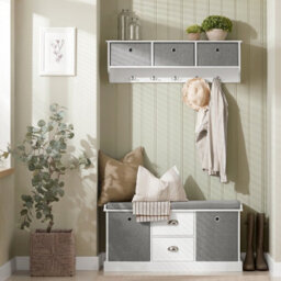 Sobuy Fsr66-Hg, 2 Baskets 2 Drawers Hallway Bedroom Storage Shoe Bench With Seat Cushion, Grey,w100Xd35Xh50 - thumbnail 2