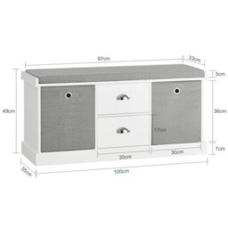 Sobuy Fsr66-Hg, 2 Baskets 2 Drawers Hallway Bedroom Storage Shoe Bench With Seat Cushion, Grey,w100Xd35Xh50 - thumbnail 3