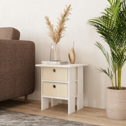 Urbn-Living Grey, Cream - 2-Tier 2- Drawer Wooden Side Table - thumbnail 7