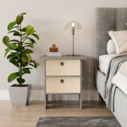 Urbn-Living Grey, Cream - 2-Tier 2- Drawer Wooden Side Table - thumbnail 4