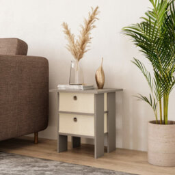 Urbn-Living Grey, Cream - 2-Tier 2- Drawer Wooden Side Table - thumbnail 3