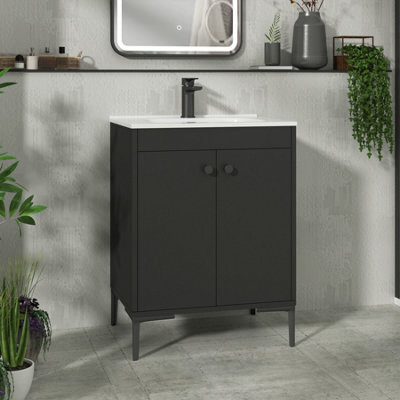 Royal Bathrooms Verona 600mm Matt Black Floor Standing Vanity Unit 2 Door With Ceramic Basin & Matt Black Knob - image 1