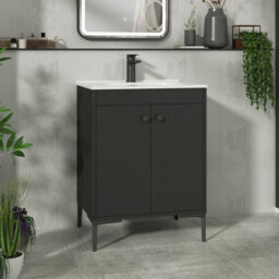 Royal Bathrooms Verona 600mm Matt Black Floor Standing Vanity Unit 2 Door With Ceramic Basin & Matt Black Knob - thumbnail 1