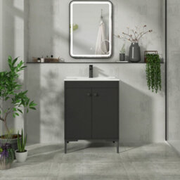 Royal Bathrooms Verona 600mm Matt Black Floor Standing Vanity Unit 2 Door With Ceramic Basin & Matt Black Knob - thumbnail 4