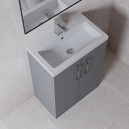 Balterley Bramshall Compact Bathroom Cloakroom Vanity Basin Unit With Polymarble Basin, Brushed Pewter Handles, 600mm, Satin Grey - thumbnail 2